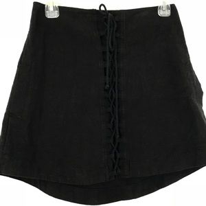 Free People Black Lined Lace Up Mini Skirt, XS